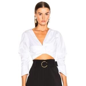 A.L.C. Elise White V-Neck Cotton Poplin Ruched Crop Top Size 8 quiet luxury Chic